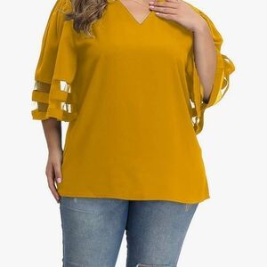 NEW. ALLEGRACE Summer Women Plus Size Blouses Casual Loose Half Sleeve V Neck